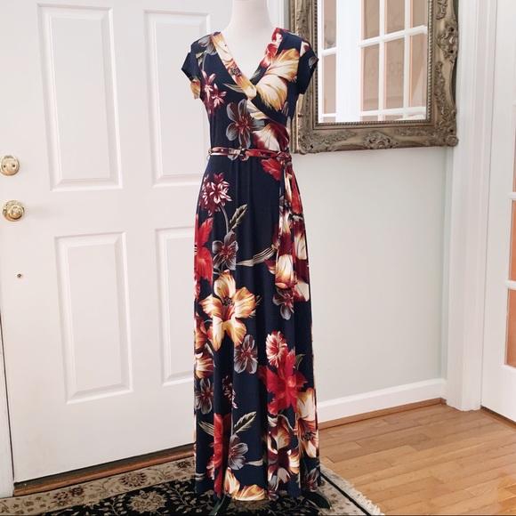 Olivia Mathews Blue And Red Floral Maxi 